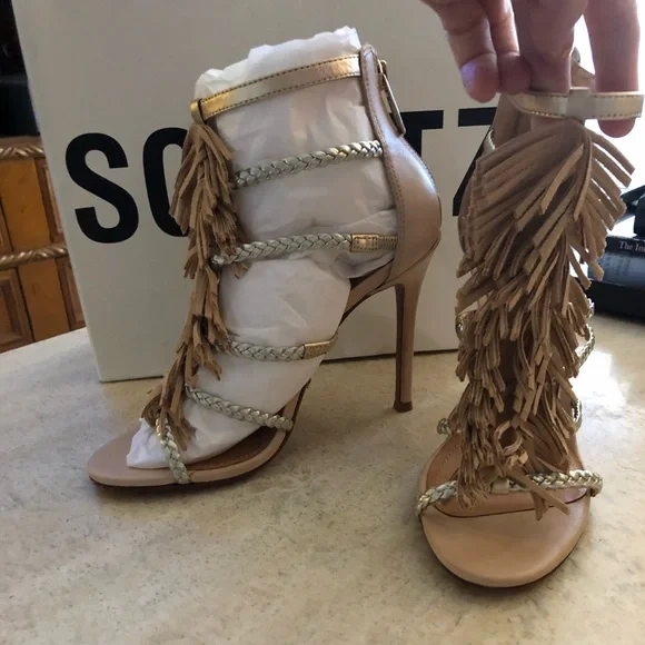 SCHUTZ Sand & Gold “Carmen” Fringe Sandals New in Box!! - Picture 5 of 15